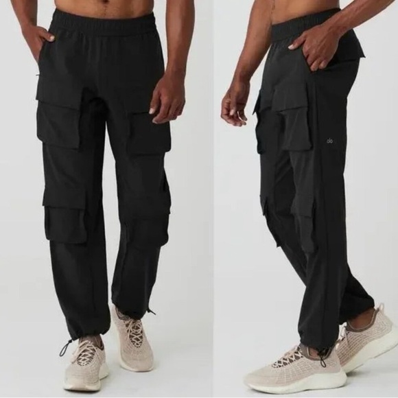 Alo Yoga Cargo Venture Pant Cargo Pockets‎ Pants Black Nylon Mens XXL 2XL - Picture 1 of 9